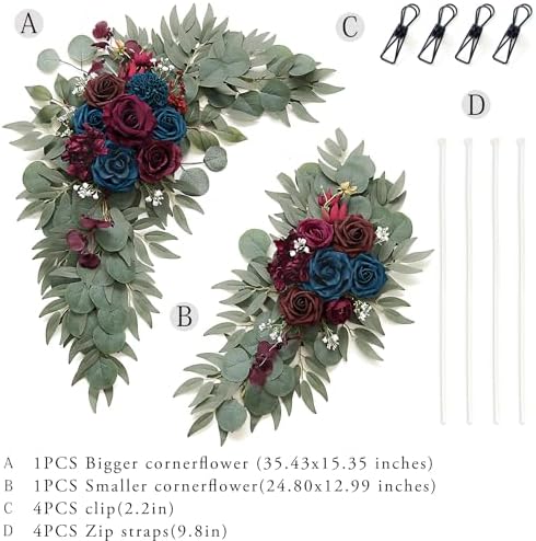 Olalaka Navy and Burgundy Flower for Wedding Welcome Signs Decorations, Artificial Burgundy Wedding Arch Flowers for Wedding Ceremony (Set of 2) - Image 2