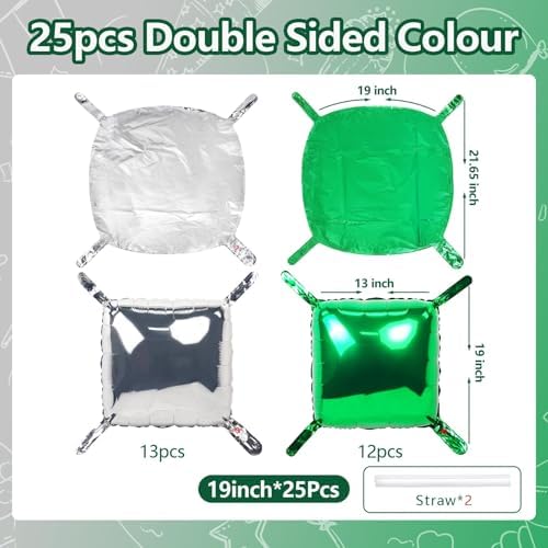 NISOCY 25PCS Green and Silver Square Foil Balloons Wall Backdrop - Image 2