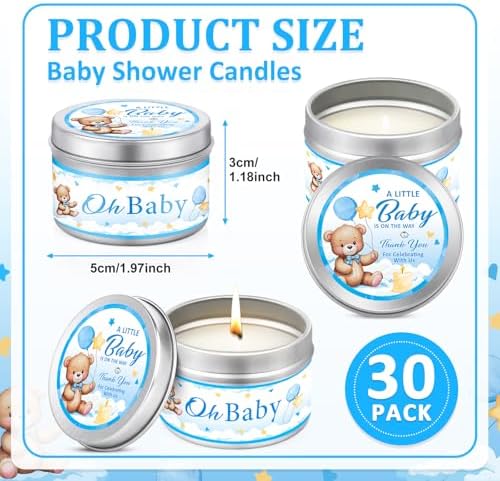 VISCOO 30 Pack Baby Shower Party Favors for Guests Prizes,Candles Blue - Image 2