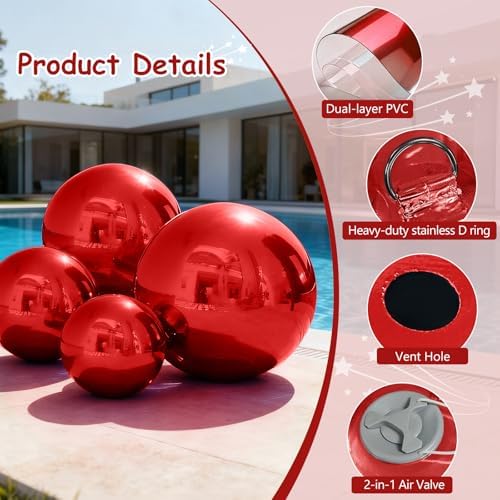 Red Inflatable Mirror Ball 39.4in, Reusable Hanging Mirror Balls Decor Shiny, PVC Large Event Decoration Disco Bubble for Holiday, Party, Wedding - Without Air Pump (1 Piece, 3.28ft) - Image 5