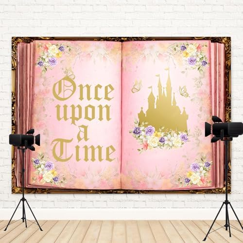 15x10ft Once Upon a Time Backdrop Fairy Tale Book Castle Photography Background Pink Floral Butterfly Princess Birthday Baby Shower Wedding Party Decor Photo Booth Props for Girls Photoshoot - Image 4