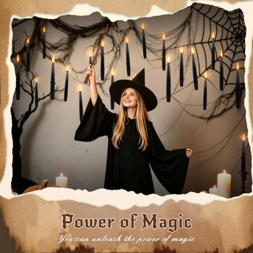 Floating Candles with Magic Wand Remote, 36 PCS Black LED Taper Candles with 2 Wands, Flickering Warm Light Flameless Hanging Candles for Halloween Christmas Party Decor Indoor Outdoor - Image 3
