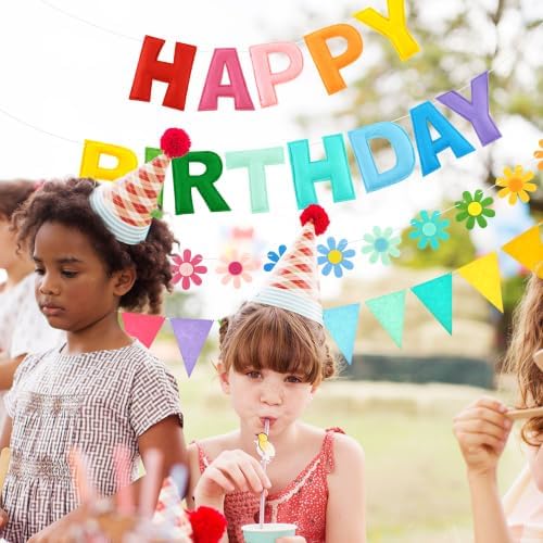 CANREVEL 3 PCS Pre-Strung 3D Birthday Banner Decorations, Rainbow Flower - Image 2