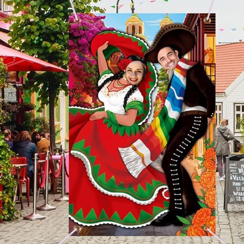 Tudomro 6 x 4 ft Mexican Couple Door Banner Photo Props Fiesta Backdrop - Image 4