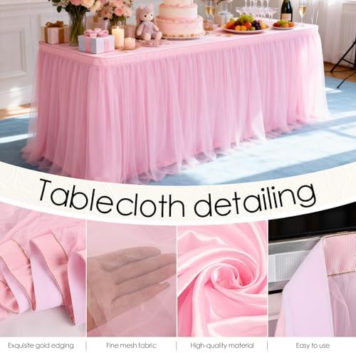 THARAHT Tulle Table Skirt 6FT 180CM Long for Rectangle Tables Round Tables Ruffle Desk Skirt for Princess Girls Birthday Party Cake Dessert Decorations Table Skirt - Image 3
