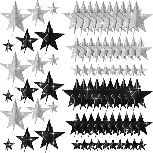 Sinload 45 Pcs 3D Glitter Black Silver Star Centerpieces Party Decorations by Sinload