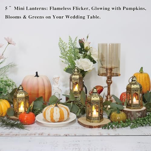8Pcs 5-inch Mini Lanterns Centerpieces for Table, Baby Shower Decorations, Vintage Small Lantern for Halloween Decorations, Party Lights for Enchanted Forest Decorations, Wedding Decor, Brushed Brass - Image 6