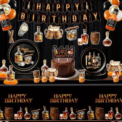 126Pcs Aged to Perfection men Birthday Paper Plates Napkins Party Supplies - Image 3