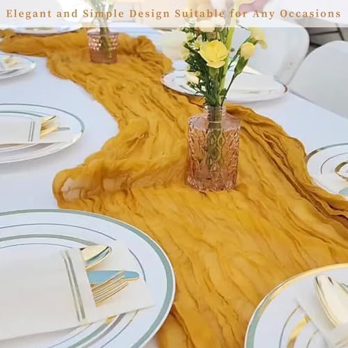 20 Pack Mustard 10FT Cheesecloth Table Runner Rustic Gauze Fabric Cheese Cloth Table Runner for Wedding Bridal Baby Shower Table Decor Boho Sheer Birthday Party Table Decorations 20 x 120 Inch Long - Image 7