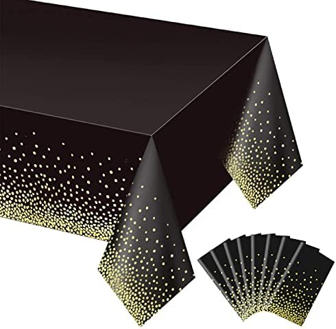 Gexolenu 8 Pack Black and Gold Tablecloth for Rectangle Tables, Plastic Disposable Dot Confetti Party Table Covers for Birthday, Graduation, New Year Party, Anniversary, 54" x 108" by Gexolenu