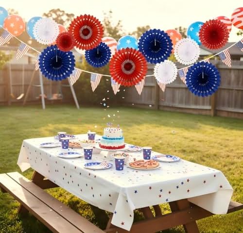 12PCS Red Navy Blue and White Paper Fans Party Decorations,Hanging Ceiling Honeycomb Round Tissue Paper Fans for Independence Day,July 4th Party,Memorial Day,Veterans Day,Party Decoration - Image 2
