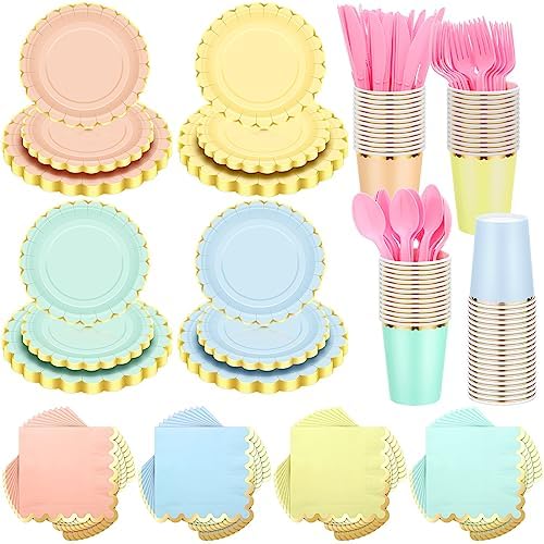 Yaomiao 336 Pcs 48 Guests Pastel Party Plate Set Supplies, Classic by Yaomiao