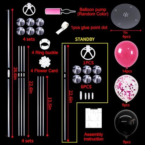 TONIFUL 4 Set Black Hot Pink Balloon Stand Balloon Centerpieces for Table - Image 2