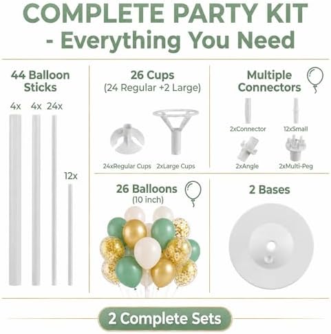 Sage Green Gold Balloon Column Stand Kit with Base Pole,for Party Decor - Image 2