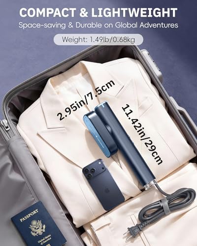 OGHom Steamer for Clothes, 110-240V Travel Steamer & Iron 2 in 1, 1000W Powerful Steam, Portable Handheld Garment Wrinkle Remover, 30s Fast Heat-Up with Dry& 2-Steam Control, for Global & Europe-Blue - Image 6