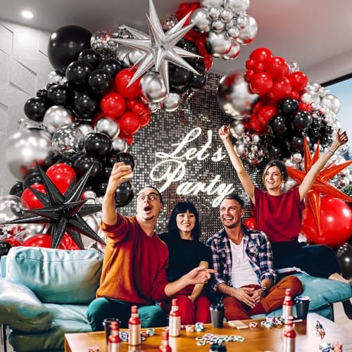 Red and Black Balloon Arch Kit with 3pcs Star Balloons, Red Black and Metallic Silver Balloons Garland Kit for Birthday Red Black Graduation 2025 New Year Party Decorations (Pack of 3) - Image 4