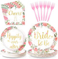 Grencian 96 Pcs Bachelorette Party Decorations Rose Gold Bride Shower Plates and Napkins Bride to Be Tableware Pink Flower and Gold Bachelorette Party Supplies for Engagement Wedding Party Favors by Grencian