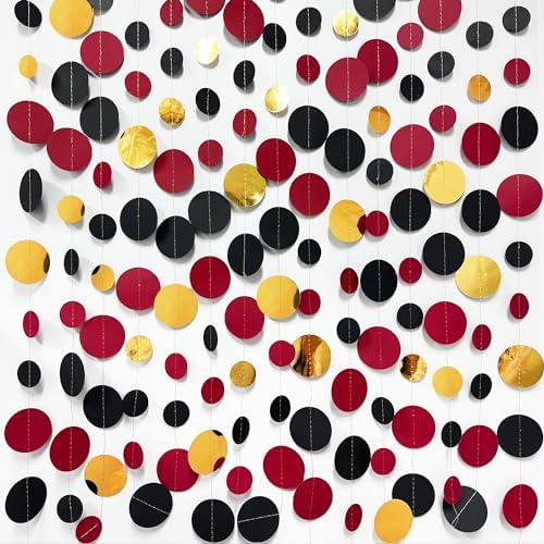 Gold Black Red Party Decorations Circle Dots Streamer Hanging Paper Polka Dots Garland for Graduation Birthday Wedding Anniversary Holiday Pirate Poker Casino Las Vegas Party Supplies - Image 3
