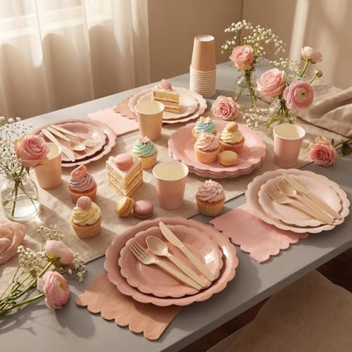 Yaomiao 175 Pcs Boho Party Supplies Brown Paper Plates Cups Napkins Set - Image 4
