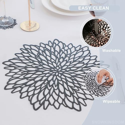 Snowkingdom Pack of 18 Black Placemats Washable Pressed Vinyl Laser Cut Dining Table Mats Round Floral Charger Decoration for Christmas Halloween Thanksgiving Wedding - Image 6