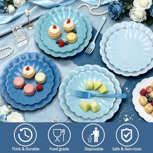 128Pcs Blue Paper Plates and Napkins Party Supplies for Birthday,Serves 32 - Image 5