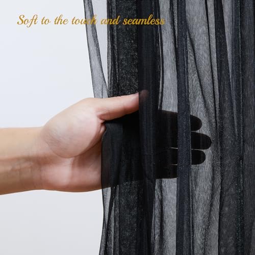 10ft X 10ft Black Sheer Backdrop Curtain for Parties, Tulle Sheer Fabric Backdrop Curtain Drapes for Baby Shower Birthday Party Photo Shoot Halloween Decorations - Image 4