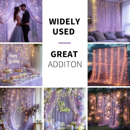 Lavender Tulle Backdrop Curtain with Lights for Decor, 10x8FT - Image 2