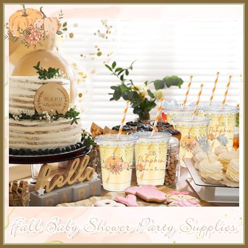 Pickmesh 50 Pcs Fall Little Pumpkin Baby Shower Plastic Cup, Orange - Image 5