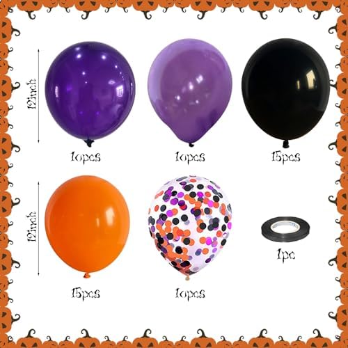 60Pcs Black Orange Purple Balloons, 12 Inch Balloon Purple Black Orange Party Balloons with Confetti Latex Helium Balloon for Birthday Festival Party Decoration Halloween Theme Party Indoor Outdoor - Image 2