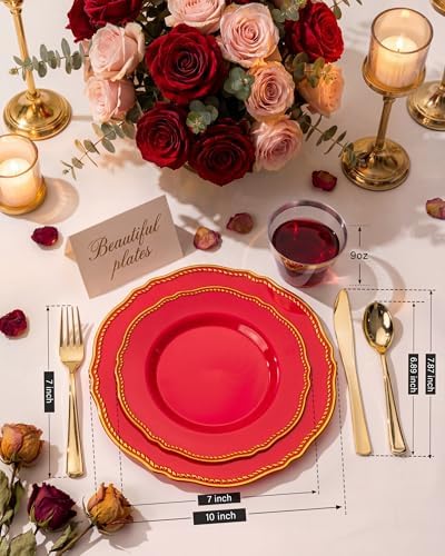 Hioasis 350 Pcs Red Gold Plastic Plates Wedding & Party - Image 2
