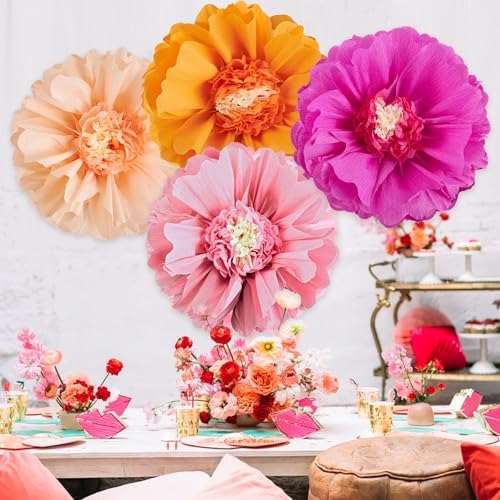 SUNBEAUTY Large Paper Flowers Decorations 4PCS 20'' Pink Orange Giant Paper Flowers Large Crepe Tissue Flower Decorations for Girls Women Birthday Baby Shower Spring Summer Wedding Wall Decor - Image 5