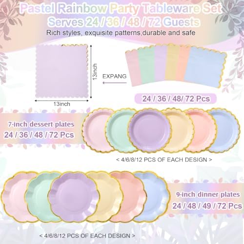 216 Pcs 72 Guests Pastel Plates and Napkins Party Supplies - Image 2