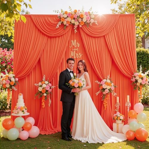 20ftx10ft Wrinkle Free Orange Backdrop Curtains for Parties, Silky Polyester Photo Backdrop Drapes 4 Panels 5x10ft Back Drop Cloth for Wedding Birthday Baby Shower Photography Background - Image 6