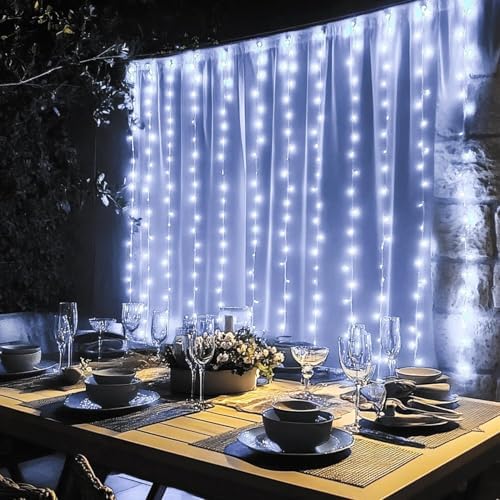 Dazzle Bright 300 LED Curtain String Lights, Christmas Fairy Lights for Bedroom with 8 Lighting Modes, Connectable Waterproof Window Lights Party Wedding Garden Wall Decor, White - Image 6