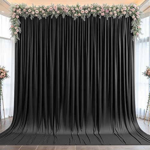 10x12ft Black Backdrop Curtain Panels for Parties - Wrinkle Free Polyester Photo Curtain Backdrop Wedding Back Drop Fabric Drapes for Party Decorations Background for Photography by WishCare