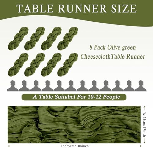 8 Pack Olive Green Cheesecloth Table Runner 17x108 inch - Image 2
