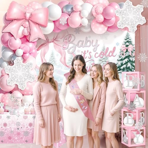 Kriyokiaa Baby Its Cold Outside Baby Shower Decorations, Pink Winter - Image 6