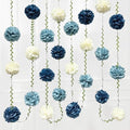 Dusty Blue Party Decorations Dusty Navy Blue Beige Tissue Paper Flowers Pom Pom with Leaf Ribbon Hanging Garland Streamer for Birthday Wedding Graduation Retirement Nautical Party Supplies by pinkblume