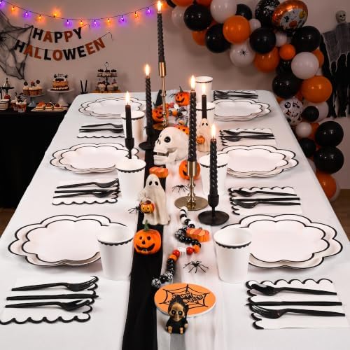 350 Pcs Halloween Black and White Plates and Napkins Set, Serve 50 Guests - Image 7