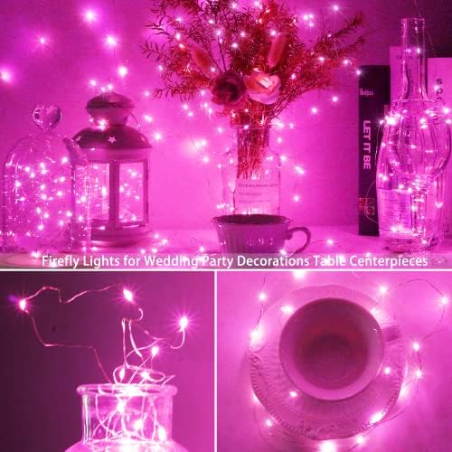 SmilingTown 15 Packs 20 Led Pink Fairy String Lights Battery Operated 6.6ft Silver Wire Firefly Starry Lights Waterproof for Bedroom DIY Table Bottle Wedding Valentine's Day Party Decor - Image 5