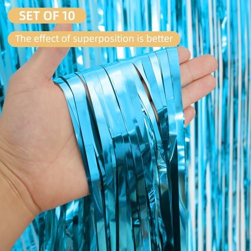 10 Pack Teal Blue Backdrop Curtain 3.2ft x 8.2ft Metallic Tinsel Foil Fringe Curtains Photo Booth Background for Birthday Party Decoration Baby Shower Engagement Wedding Christmas Decoration - Image 2
