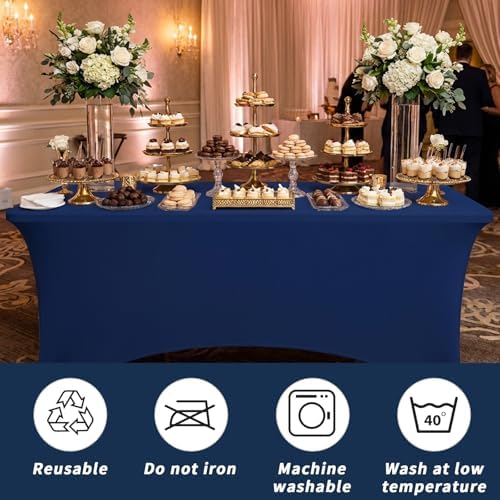 Fixwal 3 Pack 6FT Navy Blue Tablecloth Rectangle Spandex Table Cover - Image 6