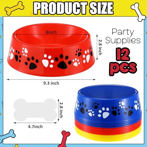CroBlissful 12 Set Dog Paw Bowl Puppy Birthday Party Decor,Red Blue Yellow - Image 2