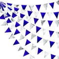 Royal Blue Silver Party Decorations Navy Blue Triangle Pennant Banner Flag Metallic Fabric Bunting Garland for Birthday Graduation Wedding Retirement Nautical Ahoy Achor Pirate Theme Party Supplies by pinkblume