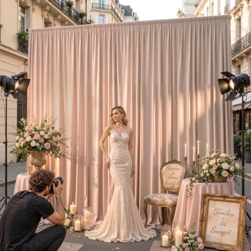 30x10ft Blush Nude Backdrop Curtain Panels for Parties - Wrinkle Free Polyester Photo Curtain Backdrop Wedding Back Drop Fabric Drapes for Party Decorations Background for Photography - Image 3