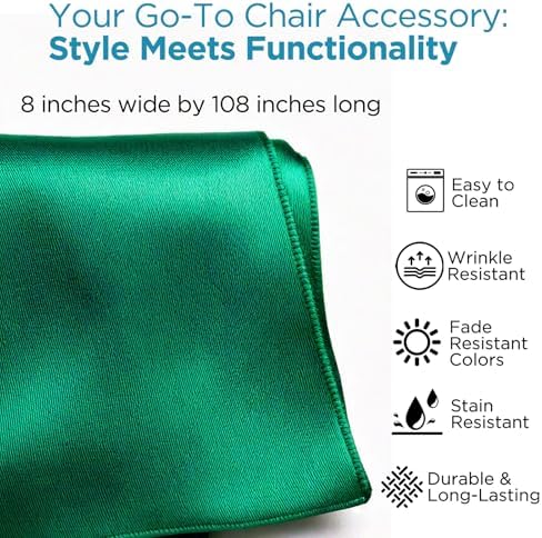 Leading Linens 1 pc Emerald Green 108"x8" Satin Bow Sash Chair Cover Decor - Image 2