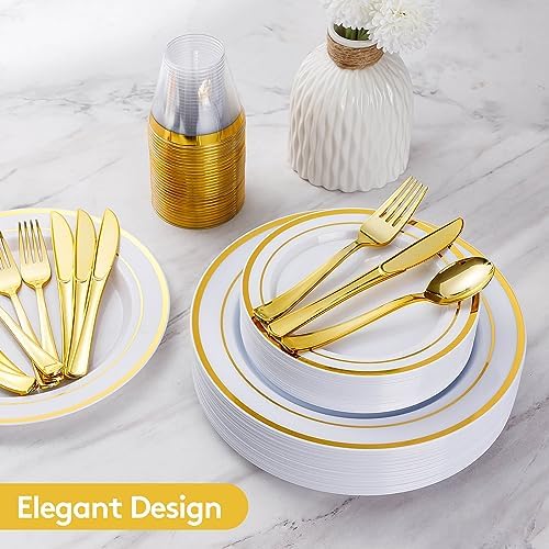 Goodluck 150 Pieces Gold Disposable Plates for 25 Guests - Image 5