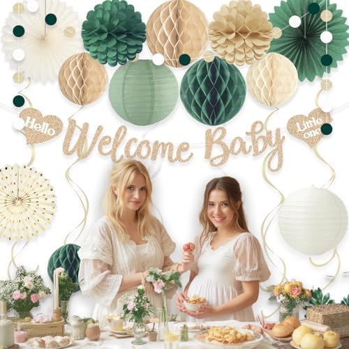 Sage Green Baby Shower Decorations Boy with Welcome Baby Banner - Image 6
