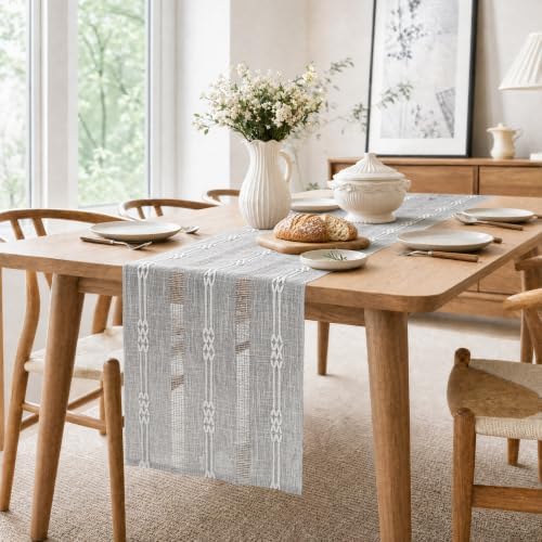 Rustic Linen Farmhouse Table Runner, Woven Boho Table Runner 13" × 108" - Image 6