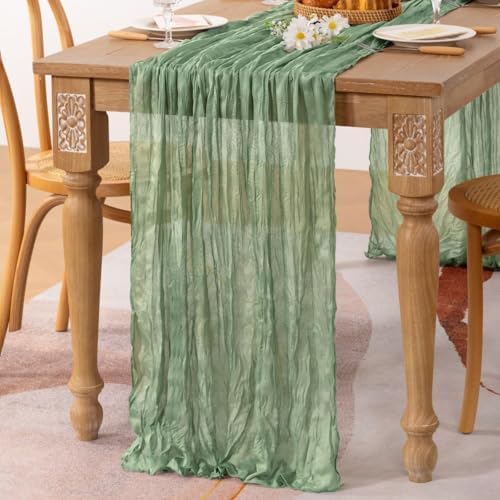 Sage Green Cheesecloth Table Runner Boho Fall Table Decorations 10ft - Image 2